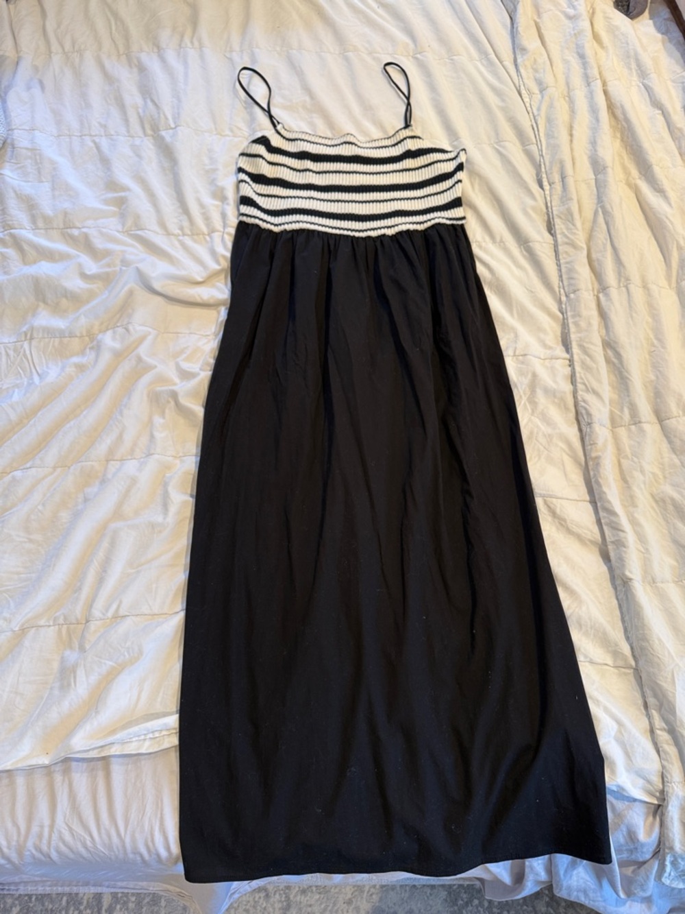 Zara Black and Cream Striped Knit Top